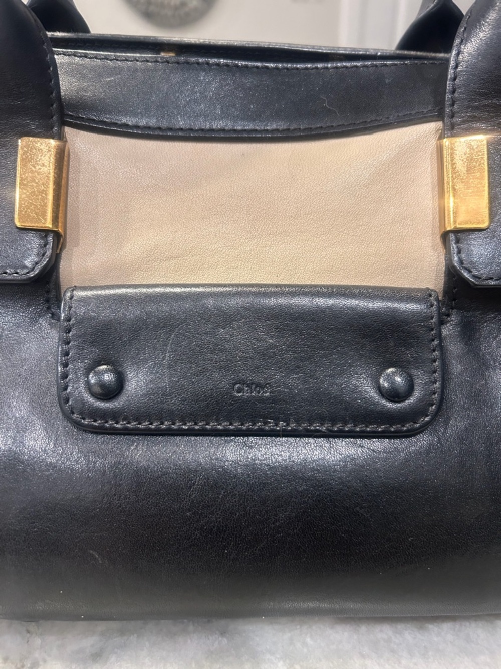 Chloe Black & Cream Leather Top-Handle Satchel - Picture 5 of 10